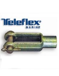 CLEVIS WITH 3/8 PIN - Gold passivated cast steel construction. Threaded clevis pin screws directly onto threaded shafts of TFX steering cables, allowing connection to outboard motor tiller or steering arms